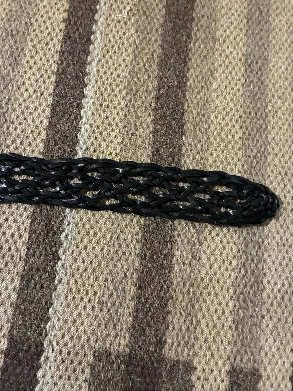 Lauren Ralph Lauren Vintage Black Braided Woven Leather Belt Silver Buckle Fit M